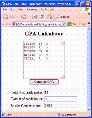 GPA form example